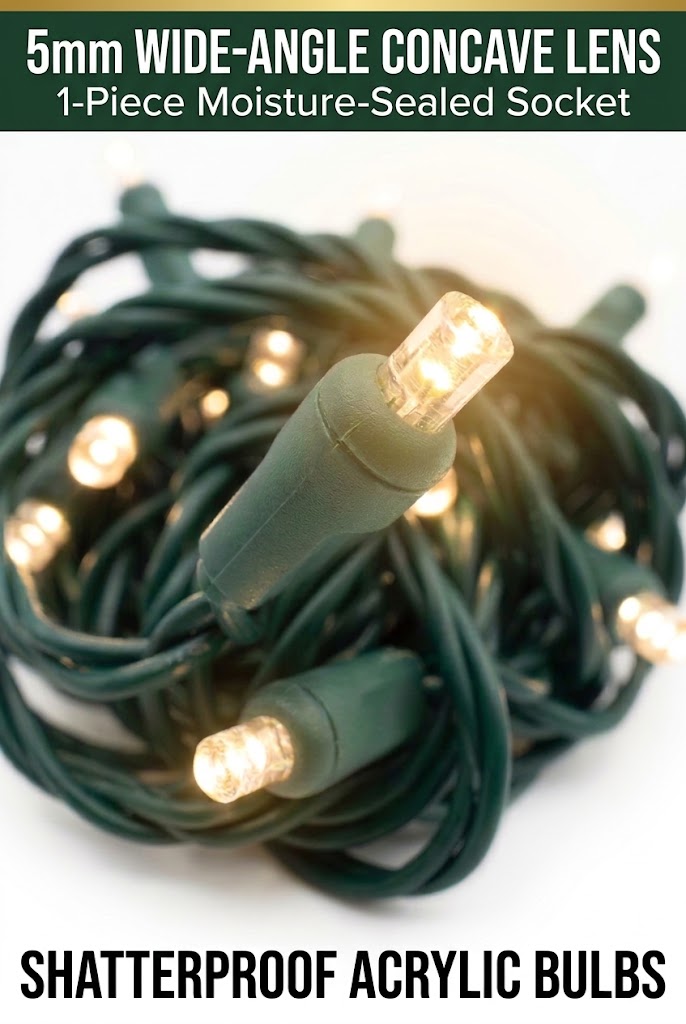 Commercial 5mm LED Christmas Lights - Warm White - Green Wire (Case of 24 | 600 Ft / 1,200 LEDs)