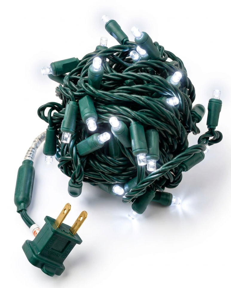 Commercial 5mm LED Christmas Lights - Pure White - Green Wire (Case of 24 | 600 Ft / 1,200 LEDs)