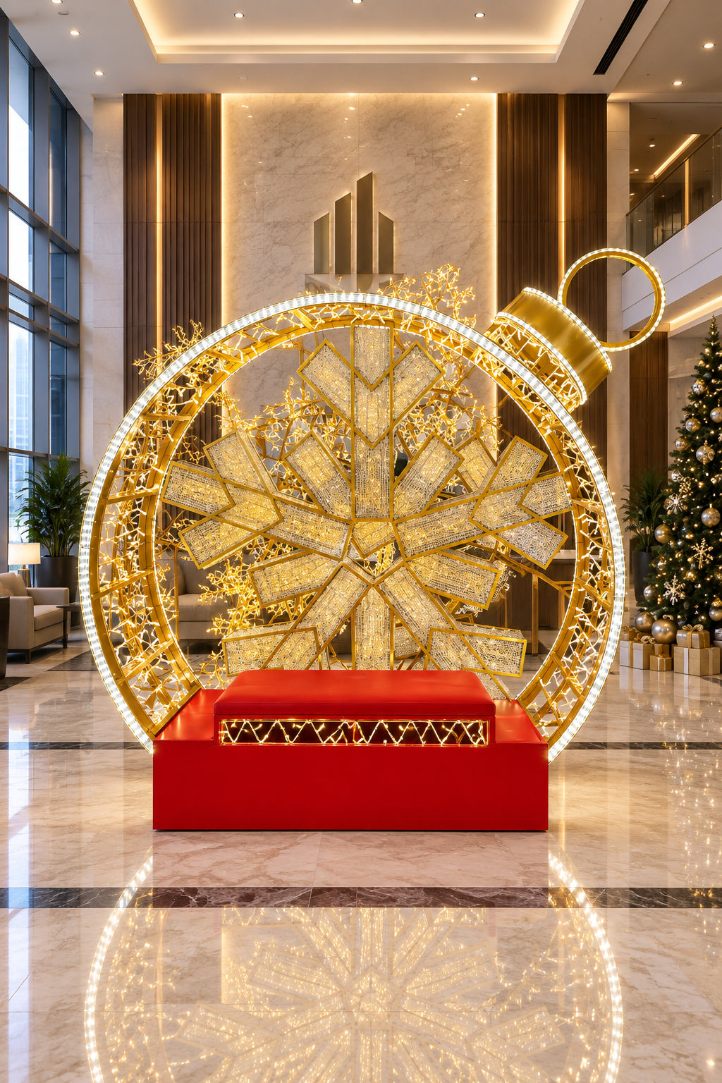 Commercial Monroe LED Ornament Bench Photo Op Display