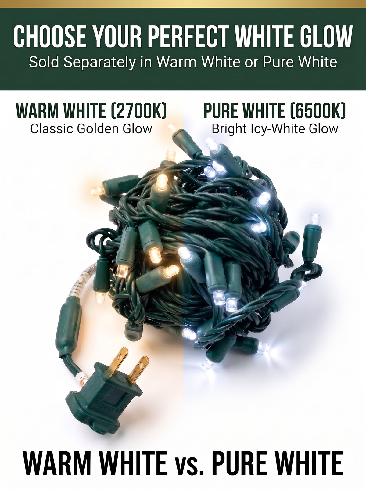 Commercial 5mm LED Christmas Lights - Warm White - Green Wire (Case of 24 | 600 Ft / 1,200 LEDs)